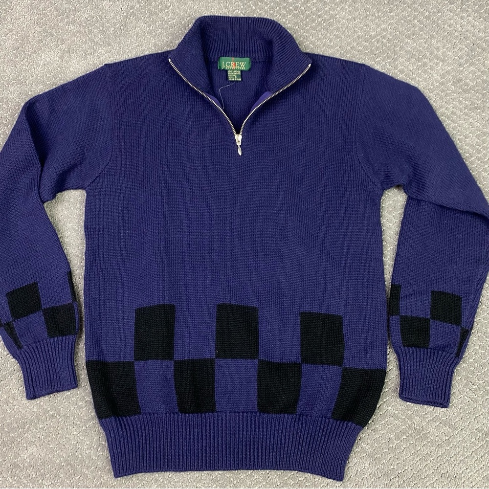 NWOT Vintage J Crew Oarsman Sweater Men's Small Blue 1/4 Zip Pullover Wool